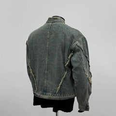 Threebooy  American retro denim jacket deconstructed breasted washing denim jacket men spring autumn old high street handsome couple coat