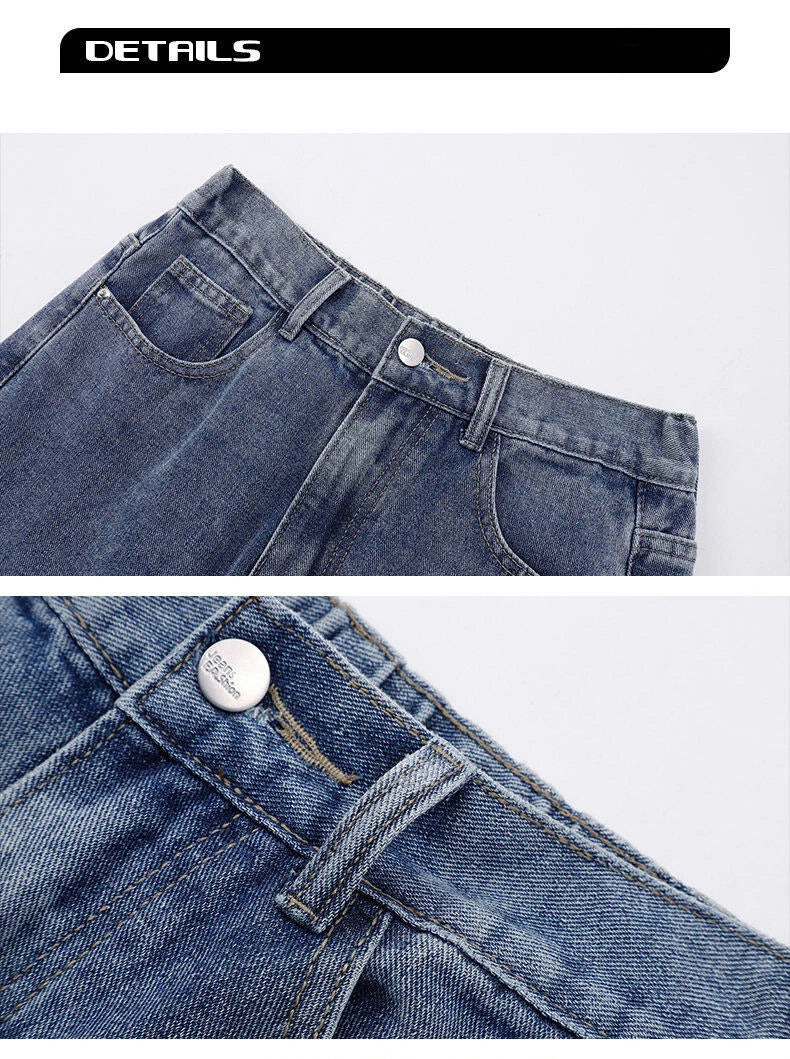 Threebooy 2025 New Korean Men's Casual Long Jeans Classic Man Straight Denim Wide-leg Pants Solid Color Light Blue Grey Black