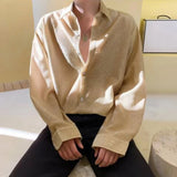 Threebooy Mens Fashion Shiny Bright Silk Woven Shirt Autumn Genderless Trend Personality Stage Loose Nightclub Long-Sleeve Shirt Unisex