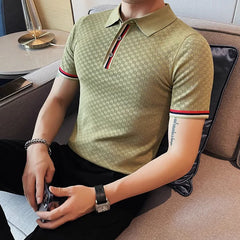 Threebooy Men's Summer Casual Short Sleeves Knitting Polo Shirts/Male Slim Fit High Quality Fashion Hollow Breathable Casual Polo Shirts