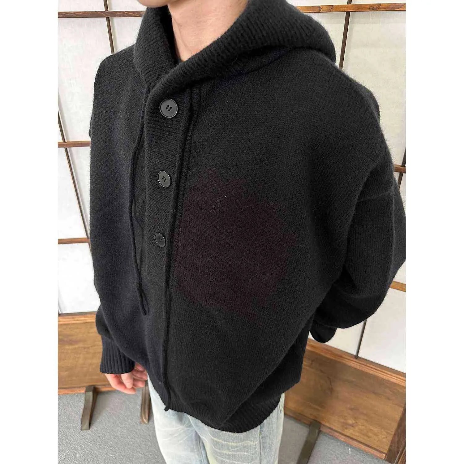 Threebooy Autumn Winter Knitted Sweater Hoodie Solid Color Simple American Loose Lazy Top Men