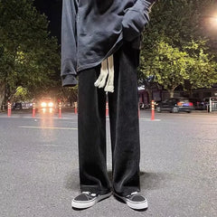 Plus Velvet Pants Men Corduroy American Hip Hop Streetwear Baggy Straight Teens Harajuku Trousers All-match Warm Winter Newly