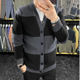 Threebooy Fall Winter Brand Fashion Cashmere Knitted V-neck Cardigan Sweater Men Casual Retro Men Striped knit Sweater Jacket S-3XL