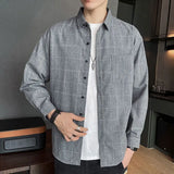 Threebooy Button Turn-down Collar Sven Simplicity Pockets Handsome Lattice Shirts Loose Men's Clothing Fashion Casual Spring Summer Thin