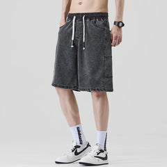 Threebooy  Summer Men's Ice Silk Denim Shorts American Fashion Brand Loose Straight Leg Comfortable Casual Five Quarter Pants