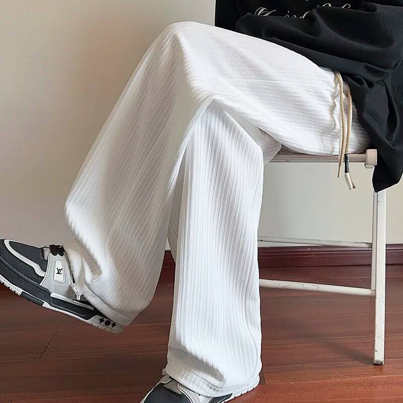 Threebooy  Black Casual Pants Men Fashion Oversized Wide Leg Pants Men Streetwear Hip-hop Loose Pleated Pants Mens White Trousers M-3XL