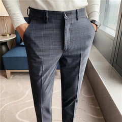 Threebooy New Men Dress Pants Plaid Business Casual Slim Fit Ankle Length Pantalon Classic Vintage Check Suit Trousers Wedding 28-38