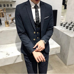 Threebooy (Jacket+Pants+Vest) Men Plaid Suits with Male Business Blazer Slim Fit Wedding Male Groom Tuxedos Suit Prom Costume Homme