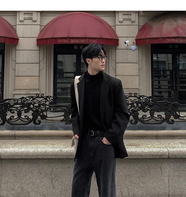 Threebooy Oversized Korean Style Men's Loose Casual Small Suit, Men's 2024 Autumn New Padded Shoulder Suit Jacket Unisex Top