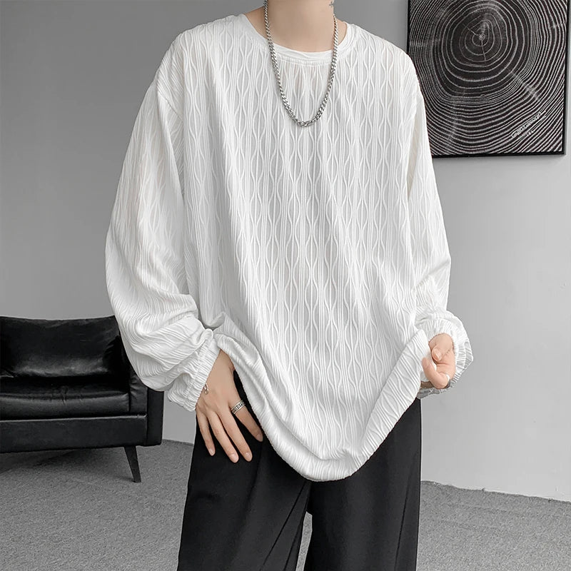 Threebooy  Autumn New High Quality T-shirt For Men Hip Hop Long Sleeve Fashion Luxury Tops Korean Casual Solid Color Male Loose Tees