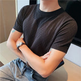 Threebooy  New Style Men's Summer High Quality Short Sleeve knitted T-shirt/Male Slim Fit Plaid Leisure T-Shirts Tops Plus size S-4XL