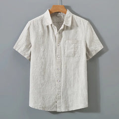 Threebooy Men's Summer Pure Linen Short Sleeved Shirt Chinese Style Casual Breathable Elegant Men Blouse