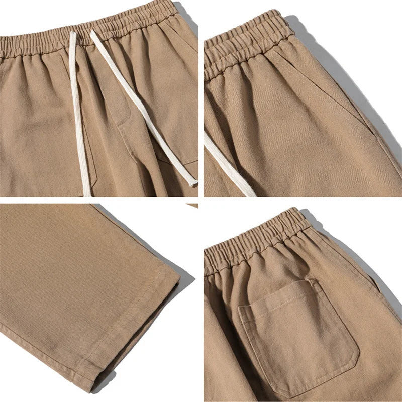 Threebooy  Beige/Khaki/Black Casual Pants Men Fashion Cotton Straight Pants Men Streetwear Loose Hip Hop Wide Leg Pants Mens Trousers S-2XL