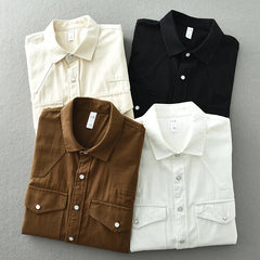 Threebooy Retro Washed Cotton Men's Shirts Spring Long Sleeve American Casual Blouses for Fashion Youth Man Work Wear Daily Tops