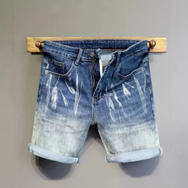 Threebooy  New Summer Classic Fashion Retro Blue Denim Shorts Men's Casual Loose Straight Leg Stretch Sports High Quality Shorts 28-36
