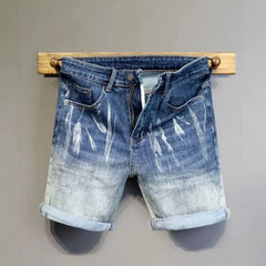Threebooy  New Summer Classic Fashion Retro Blue Denim Shorts Men's Casual Loose Straight Leg Stretch Sports High Quality Shorts 28-36