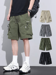 Threebooy  Summer Thin Shorts for Men Cargo Pants Side Pockets Baggy Joggers Bermuda Knee Basketball Short Pant Male M-4XL
