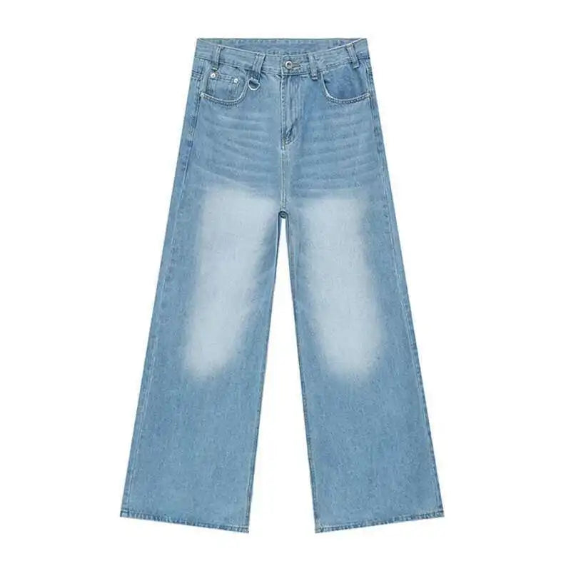 Threebooy  Men's Vintage Jeans Fashion Washed Street Casual Wide Leg Denim Pants Summer Distressed Loose Male Versatile Trousers
