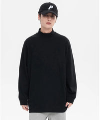 Threebooy 100% Cotton Oversized Drop Shouler Winter Long Sleeve for Men Autumn High-Necked Underwear T Shirt Solid Color