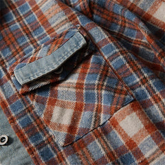 Threebooy Vintage Plaid Cargo Shirts Mens Streetwear Hip Hop Long Sleeve Shirt for Men Harajuku Loose Japan Style Casual Blouse Coats Male