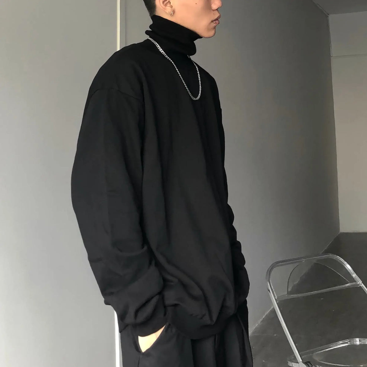 Turtle Neck Long Sleeve T-shirts Men Plus Velvet Warm Basic Solid Korean Style Loose CouplesTops Mens Clothes Streetwear Ins