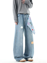 Threebooy  Fashion Y2K Jeans Men Spring New Straight Loose Embroidered Pants Designer Wide Leg Boyfriend Denim Trousers Male