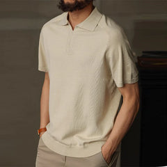 Threebooy Men's Clothing Light Luxury Polo Short Leisure Knit V Neck Short-sleeved T Shirt Solid Color Korean Popular Retro Knitwear M-3XL