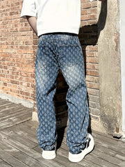 Threebooy  Vintage Blue Flared Jeans for Men, Autumn and Winter American High Street Vibe Pants, Versatile Straight-Leg Tapered Pants