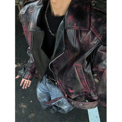 Threebooy American Retro Short Motorcycle Leather Jacket Men's High-end Fashion Spring Autumn Niche Design Trendy High-end Jacket Chic