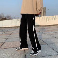 Threebooy Loose Trend Casual Sweatpants Contrast Color Strip Wide Leg Straight Trousers Fashion Spring Summer All-match Sports Trousers