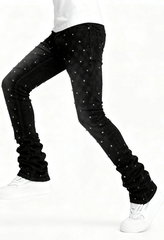 Threebooy  Men's Jeans with Nail Rhinestone Decoration, Shiny Stretch Straight-Leg Jeans, Street Style Hip-Hop Skateboarding Rap Party Dance Pants, Suitable for All Seasons
