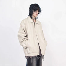 Threebooy Japanese Street Hot Casual Jacket American Fashion Loose Versatile Lazy Style Spring Autumn Leather Jacket Long-sleeved Coat Men