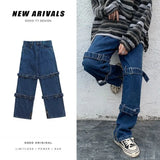 Threebooy Hip Hop Jeans Men Fashion Pocket Blue/Black Baggy Jeans Mens Streetwear Loose Hip Hop Straight Cargo Denim Pants Mens Trousers