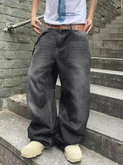 Threebooy  Fashion Men's Vintage Jeans Straight Streetwear Personality Hip Hop Trousers Male Youth Loose Wide Legs Denim Pants