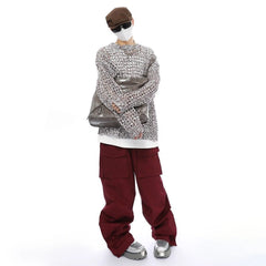 Threebooy  American Street Unique Design Hollow Sweater Men Spring And Autumn New Loose Handsome Chic Niche Long-Sleeved Sweater