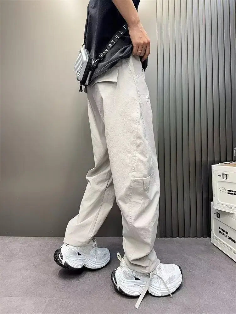 Threebooy Solid Color Baggy Straight Cargo Pants for Men Spring Summer New in Emo Techwear Fashion Cheap High Quality Casual Trousers Man