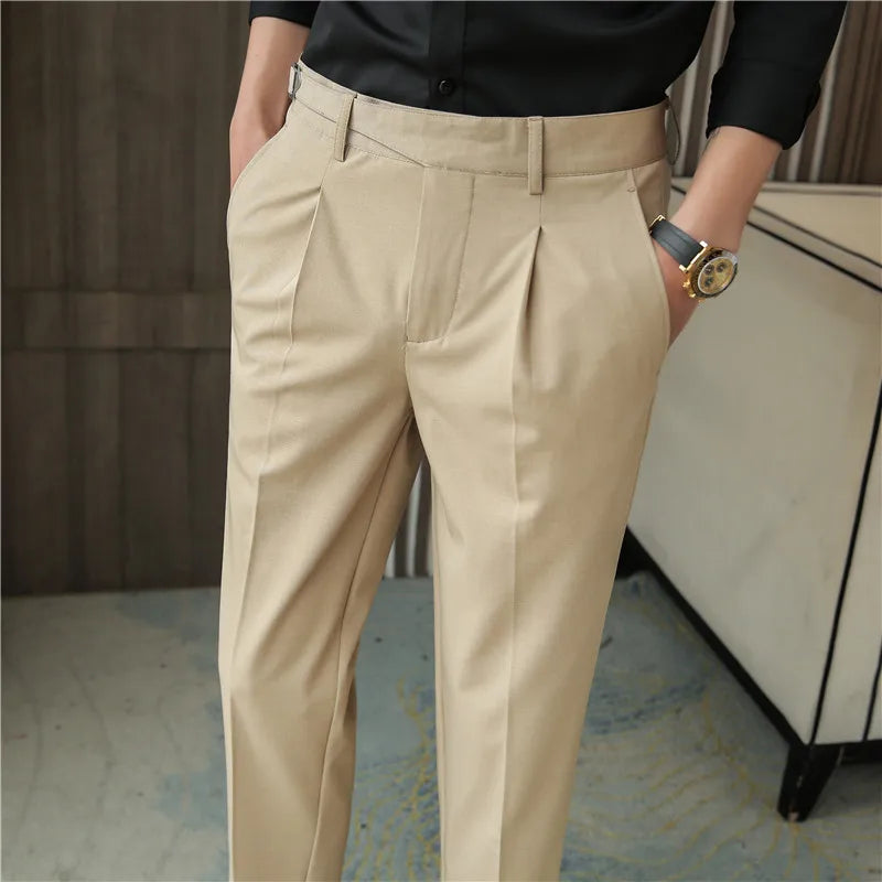 Threebooy New Autumn Men Fashion Pure Cotton Solid Color Business Suit Pants Men Groom Wedding Dress Suit Pants Mens Trouser 28-36