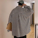 Threebooy High street ins checkerboard long sleeved shirt men's spring clothes plus fat plus size trendy fat people loose casual coat