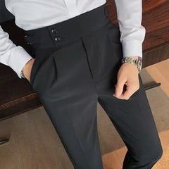 Threebooy  AutumnCasualTrousersMenStraight-LegNarrow-FitHigh-WaistedSlimsBritishStyleSuit Pants BusinessAttire