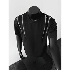 Threebooy  T shirt men O Neck Zip Detail StreetweaR T-Shirt Trendy Urban Hip Hop Style Casual Tee Top Fashion Graphic Crewneck Slim Fit