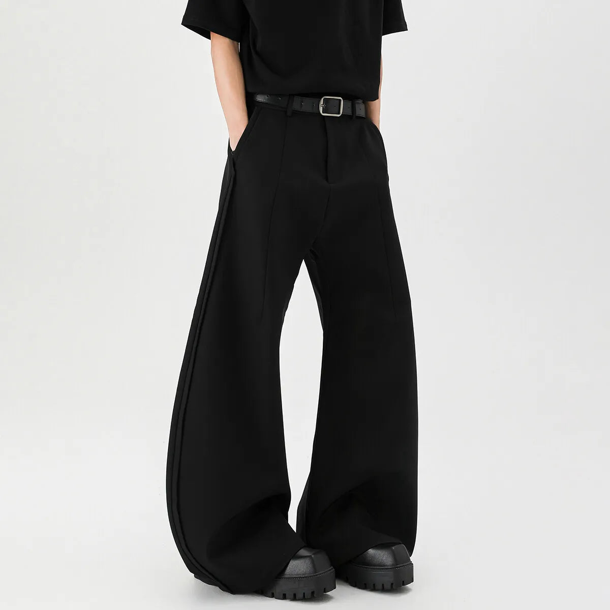 Threebooy Spring New design dress pants Mens Loose Casual Baggy Flowy Soft Black Pleated Wide Leg Pants Men Luxury Designer Emo Clothing