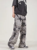 Threebooy Striped Tassel Frayed Straight Baggy Jeans Hip Hop Black Tie-dye Pants Harajuku Male Female Streetwear Casual Denim Trousers