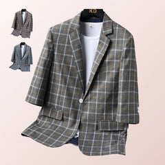 Threebooy Men's Casual Plaid Blazer,Short-Sleeved Slim Fit Suit Jacket,Stylish Single-Breasted Design,Mens Blazer Jacket,Blazer Masculino