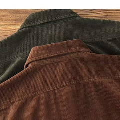 Threebooy  New Autumn And Winter Retro Thickened Corduroy Solid Color Work Shirt Pure Cotton Long-sleeved Pocket Casual Shirt For Men
