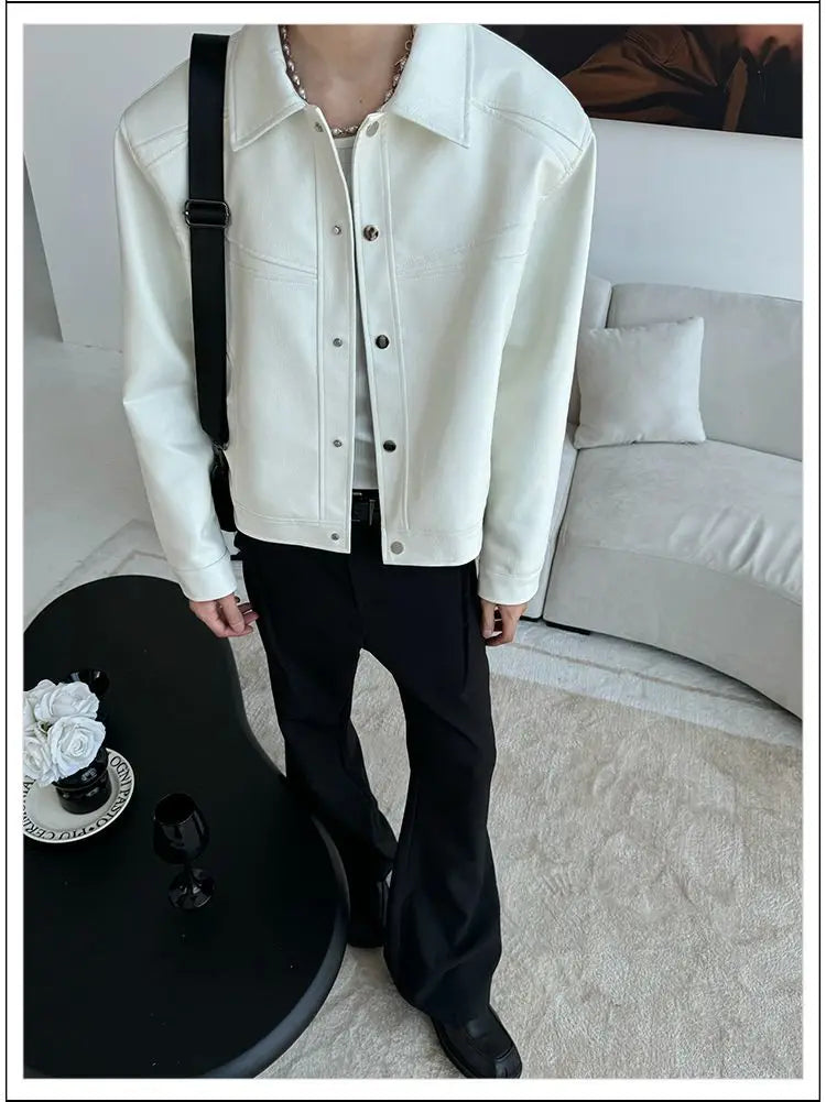 Threebooy American Street High-end Coat Trendy Leather Jacket Korean Elegant 2025 Spring Men's New PU Lapel Slim Loose Jacket Aesthetic