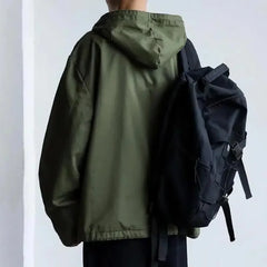 Threebooy  Spring Autumn Japanese Style American Vintage Cropped Pure Cotton Jacket Sweatshirt Men's Hooded Casual Wear