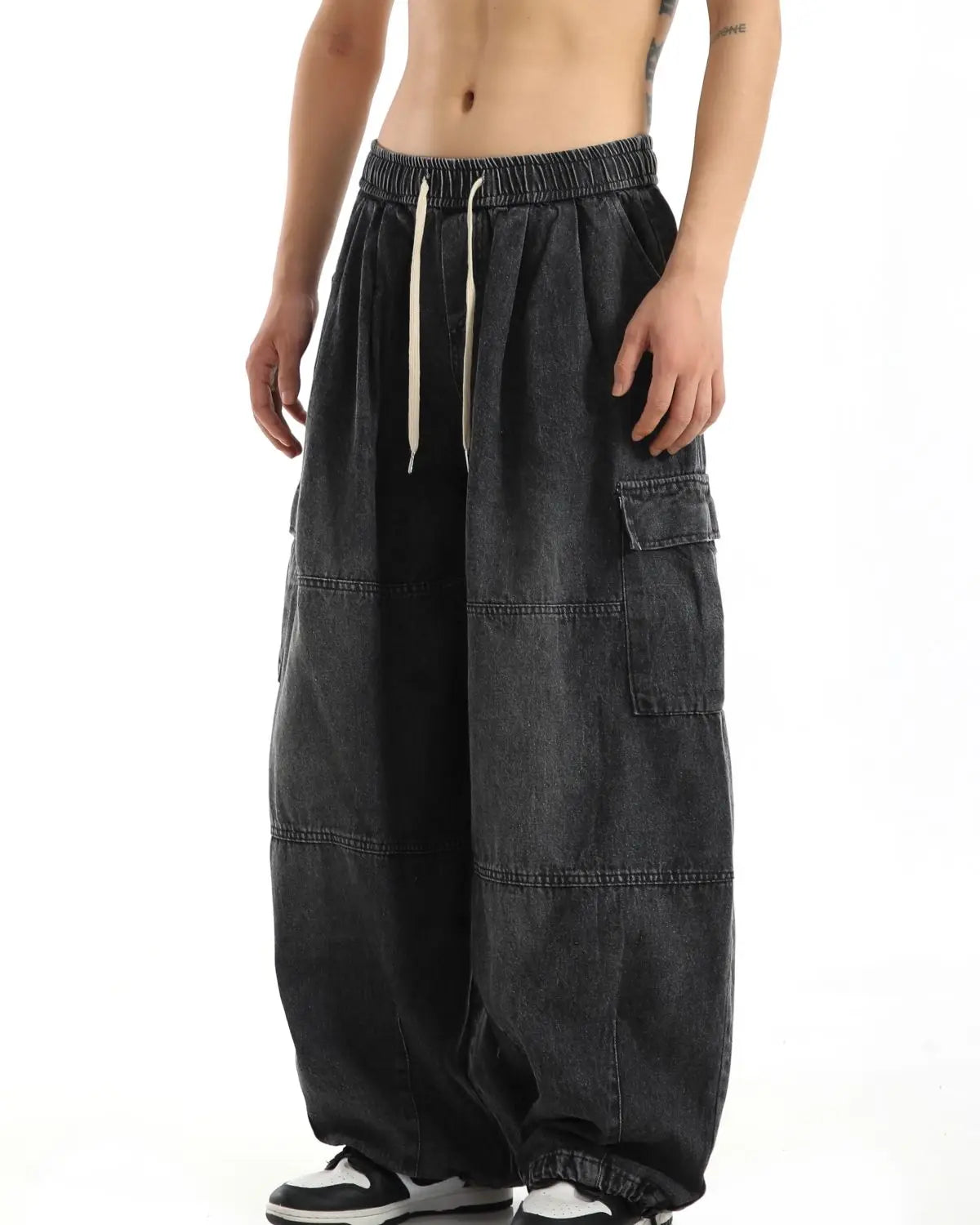 Threebooy Y2k Black Baggy Cargo Jeans Trousers Men Streetwear Casual Hippie Jogging Wide leg Oversize Old Money Vintage Denim Pants