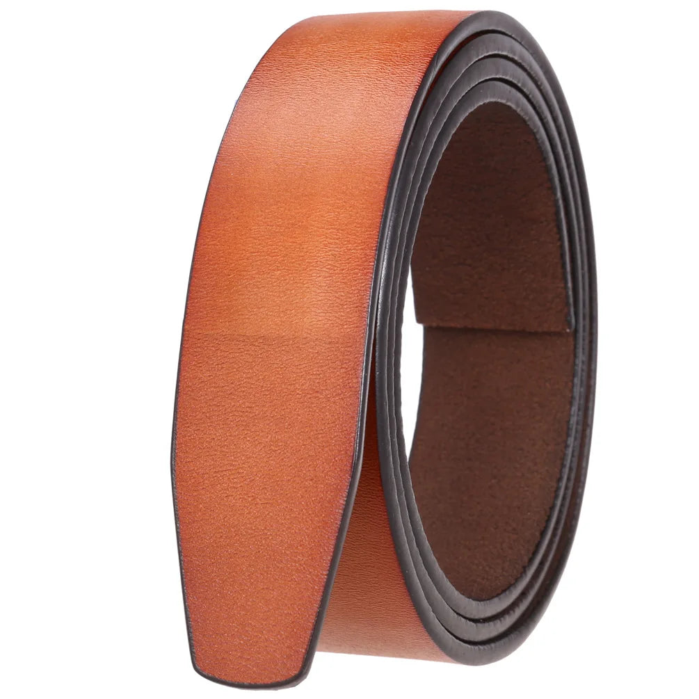 Threebooy  Men's Automatic Buckle Belts No Buckle Black Tan Brown Genuine Belt For Men Luxury 3.5cm Width Holeless Male Strap