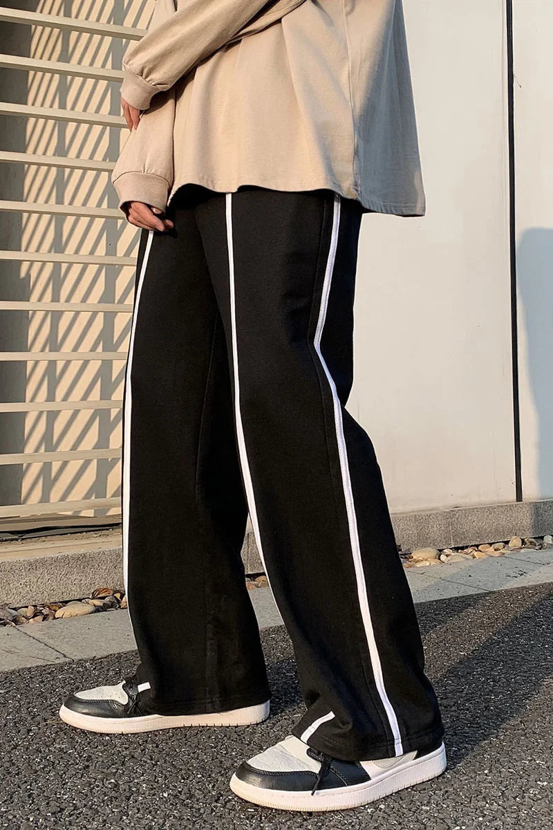 Threebooy Loose Trend Casual Sweatpants Contrast Color Strip Wide Leg Straight Trousers Fashion Spring Summer All-match Sports Trousers