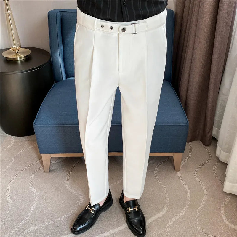 Threebooy  New Summer Fashion Men's Plaid Suit Pants Slim Fitted England Style Business Dress Trousers Luxury Clothing Man 29-36